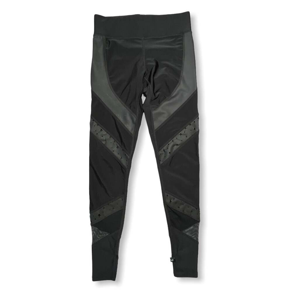 Terez Star Laser Cut Leggings SIZE S Black Vegan Leather Mesh Panel 2241